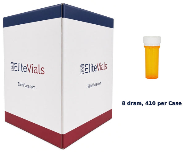 EliteVials Amber 8 Dram Vial with Push-Down Child-Proof Reversible Lid. 8 Dram Case of 410